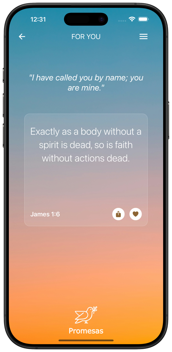 Promesas For You screen with a verse chosen for your interests